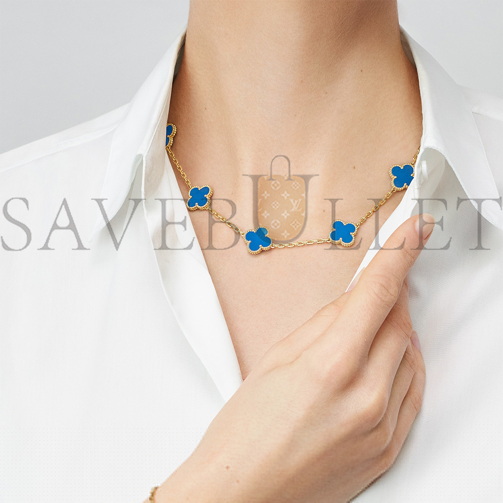 V*N CL*F arpels vintage alhambra necklace, 10 motifs - yellow gold, agate  vcarp34800